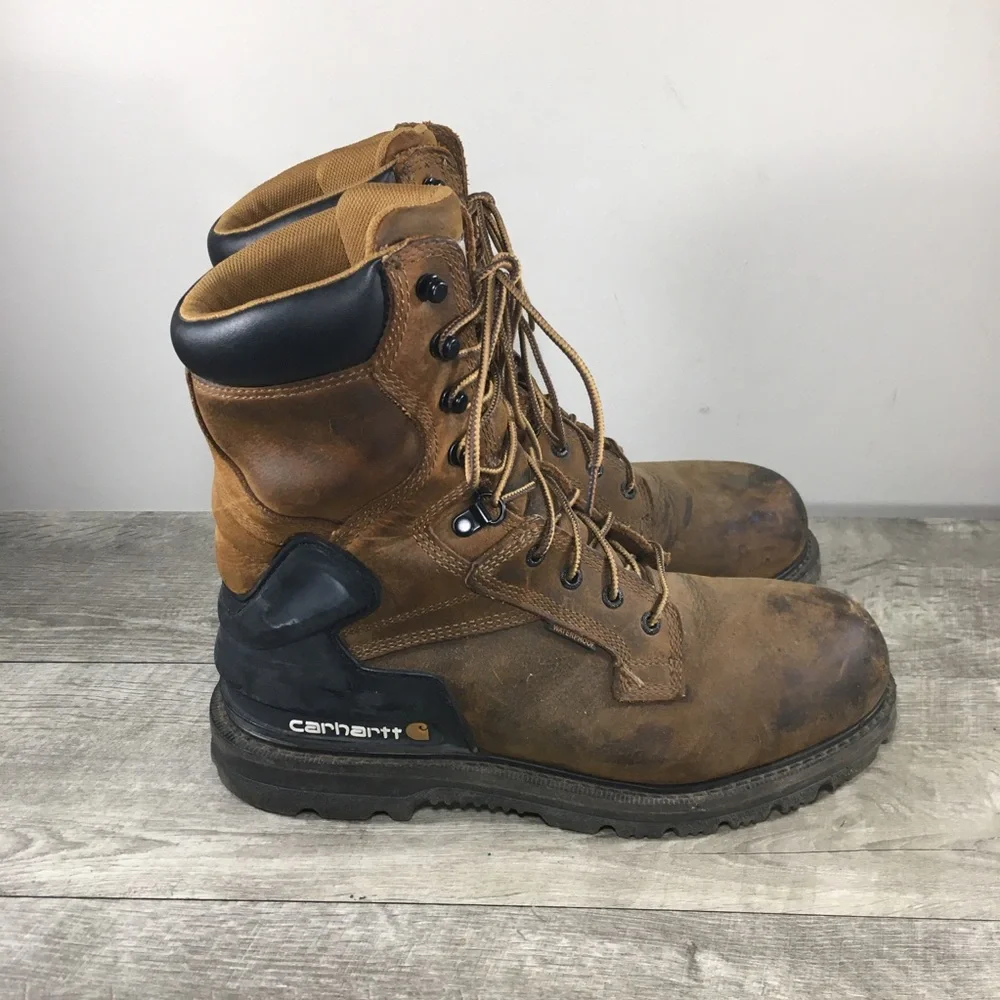 Carhartt Men's 8” Bison Brown Waterproof Steel Toe Work Boots CMW8200 Size 9.5